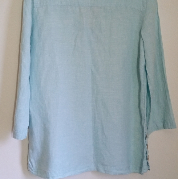 St Tropez West aqua blue collared vneck linen top women's size small - Picture 6 of 6